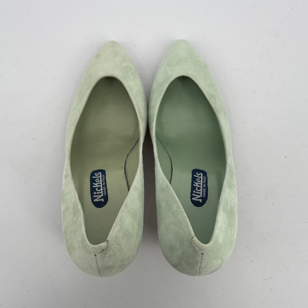👻 vintage Nickels suede Mint Green pointed toe pumps Heels made in Italy - Picture 6 of 7